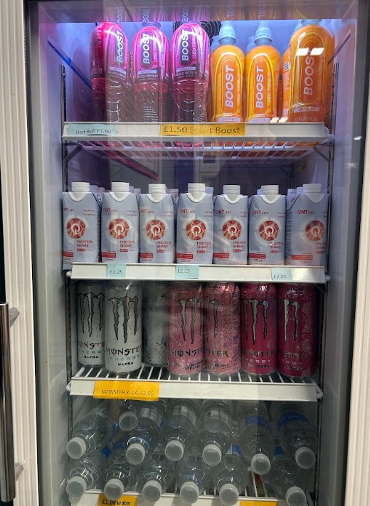 The drinks fridge at reception