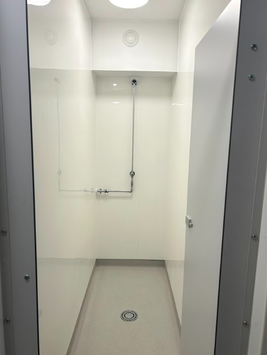A shower cubicle in the changing rooms